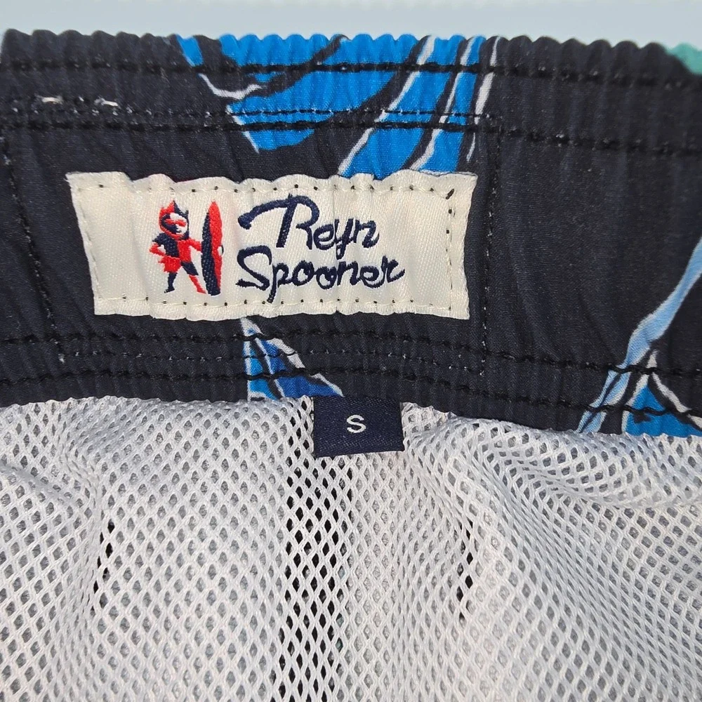 Reyn Spooner Mens Tropical Monstera Leaf Swim Trunks Blue Small Bamboo Charcoal